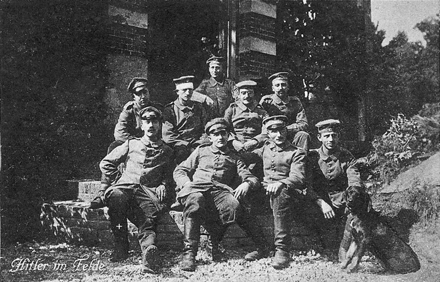Adolf Hitler (bottom left) with his WWI comrades in Fournes-en-Weppes, France
